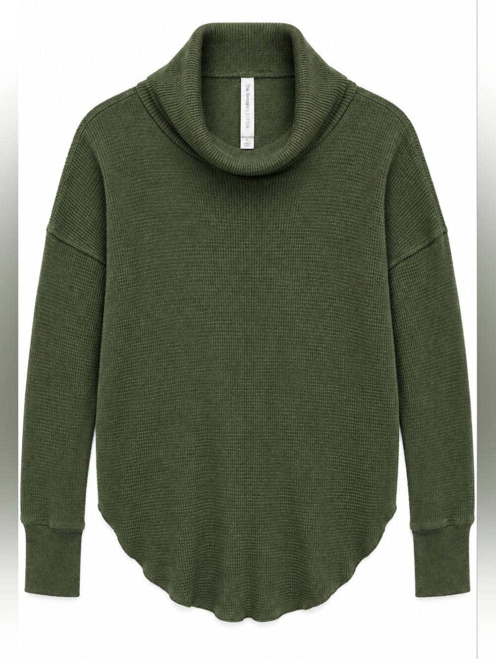 Babaton Olive Green Waffle Knit Cowl Neck Sweater